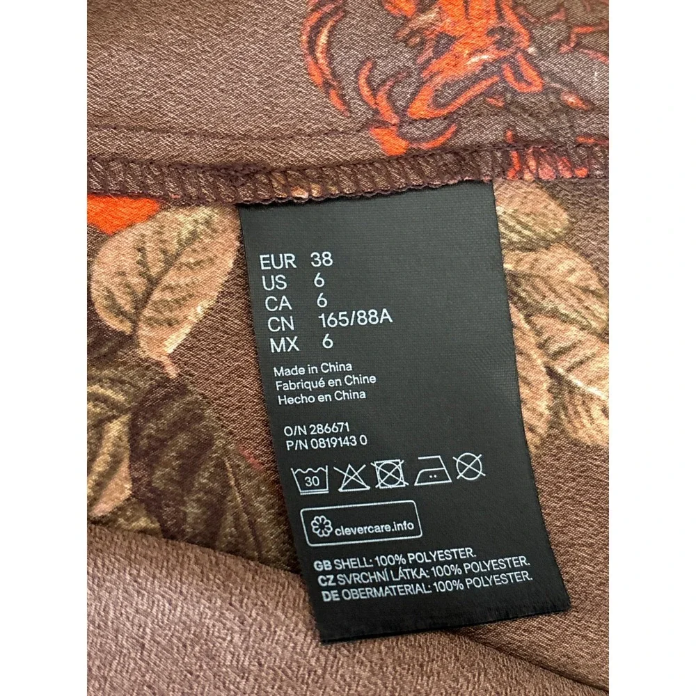 H&M Women's Size 6 Floral Smocked Brown Long Sleeve Ruffle Hem Boho Maxi Dress - Picture 5 of 13